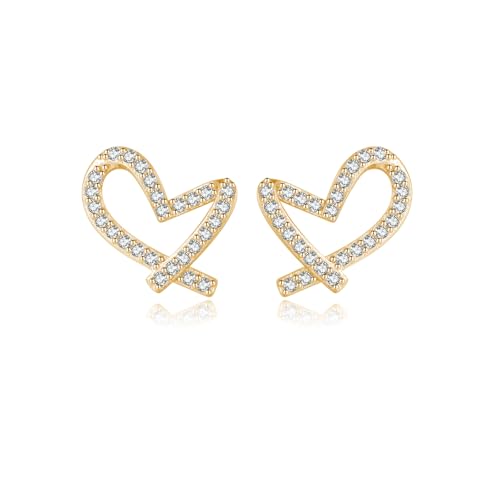 Reffeer Solid 925 Sterling Silver Love Heart Stud Earrings for Women Teens CZ Heart Stud Earrings