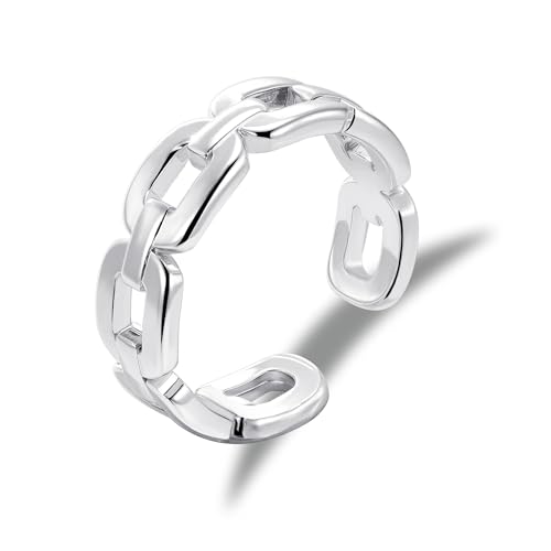 ALEXCRAFT Bague Argent Ajustable Femme, Maillons Chaîne Ovales, Bague Ouverte Étanche Midi, Bagues de Couple Cadeau Bijou pour Mère