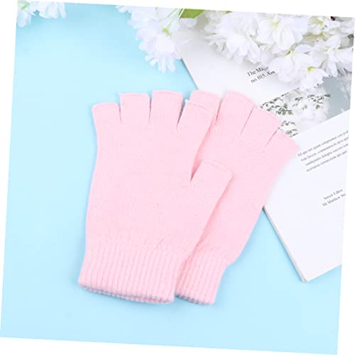 Mitones de punto de medio dedo cálidos de invierno para mujer rosa 6