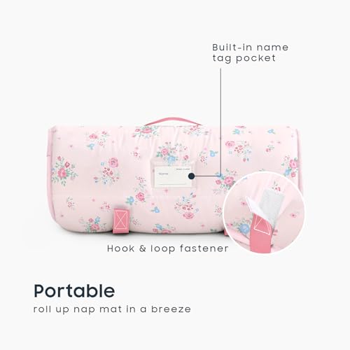 Image of Wake In Cloud - Toddler Nap Mat with Pillow and Blanket, 100% Cotton Fabric, for Kids Girls Ages 3 Plus in Daycare Kindergarten Preschool, Floral Botanical Flowers