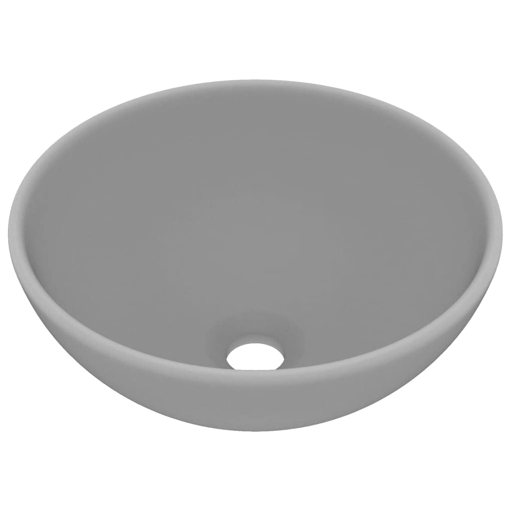 Lavabo de Baño de Cerámica de Lujo - Redondo, 32,5x14 cm - Diseño Moderno, Fácil de Limpiar, Apto para Instalación sobre Encimera (Gris claro mate)
