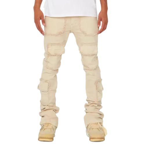 Mens Skinny Jeans Straight Leg Goth Grunge Punk Rock Hip Hop Streetwear Stacked Jeans