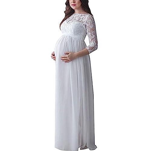 Miolasay Vestido de maternidad para fotografía, de gasa, con hombros descubiertos, elegante, con abertura frontal, vestidos largos de embarazo para sesión de fotos, B-blanco, S