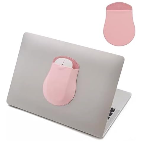 AIQIBAO Reusable Adhesive Universal Stick-On Mouse Pouch，Computer Mouse Holder Pocket Pouch for Laptop，Travel Pocket Pouch，Computer Wireless Mouse Holder (Pink) Cover
