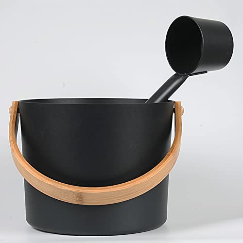 Fiacvrs Saunakübel,Saunakübel Set,7L Aluminium Saunakübel Saunakelle Mit Langem Griff Löffel,Saunazubehör,Saunazubehör Set mit,Aufgusskübel,Sauna Eimer Set(Schwarz)