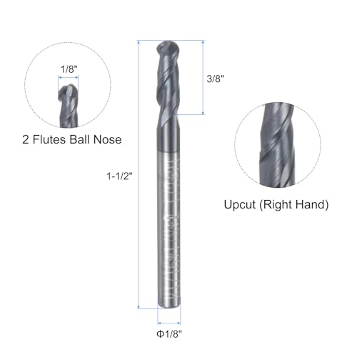 QUARKZMAN Kugelkopf-Fräser CNC-Fräser-Bit, 1/16 Radius 1/8 Schaft Vollhartmetall TiAlN-beschichtetes Aufwärts-Spiral-2-Schneiden-Fräswerkzeug, 1/8 Durchmesser 1-1/2 Gesamtlänge