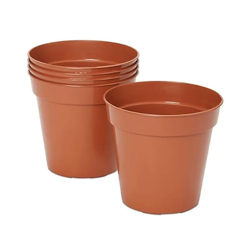 Muddy Hands Terracotta Pack Of 5 Plastic Plant Pots Outdoor Garden Round Nursery Herb Flower Planters (12.7Cm)