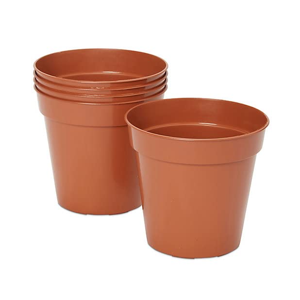 Muddy Hands Pack of 5 Terracotta Plastic Plant Pots Outdoor Garden Round Nursery Herb Flower Planters (15cm)