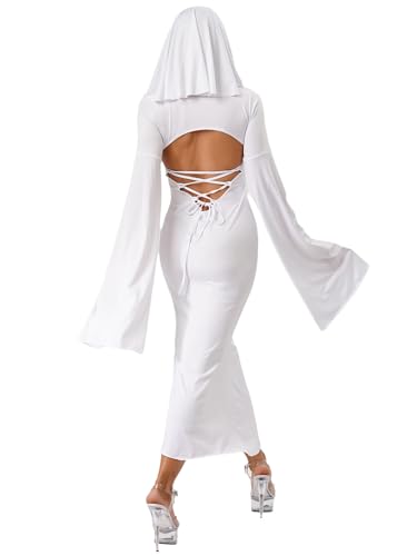 Disfraz de fantasma de 2 piezas con vestido maxi de mujer 4