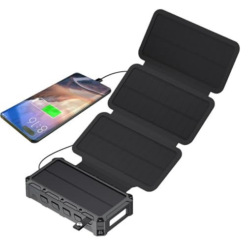 Cargador Solar Power Bank, Banco De Energía Con Cargador Solar Portátil, 20000 MAh | Bateria Portatil Solar Con 4 Paneles Solares & Luz LED, Cargador Inalámbrico Con Alarma SOS Y Brújula Para Ciclismo