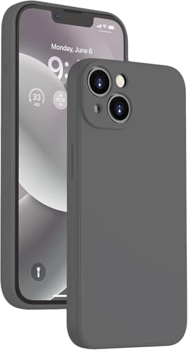 Image of Elzzi Microfiber Square Candy Case Compatible for iPhone 14, Shockproof Slim Back Cover Liquid Silicone Case - SPACEGREY