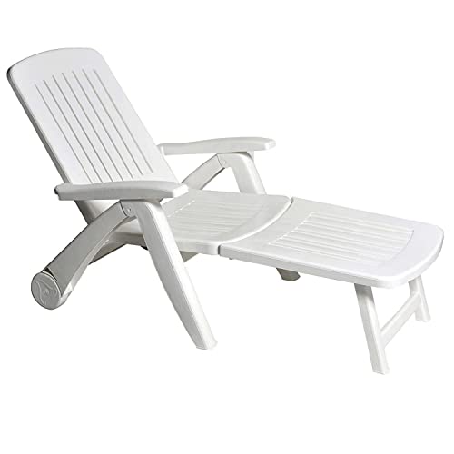 Cosma MilHome - Tumbona con ruedas de plástico y resina para camping, playa, piscina, jardín exterior