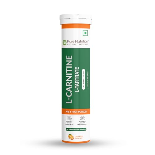Image of Pure Nutrition L-Carnitine L-Tartrate 20 Effervescent Tablets (Orange Flavour) | Supplement for Pre & Post-Workout | Energy Recovery, Fat Burn & Lean Muscle Support | No Added Sugar