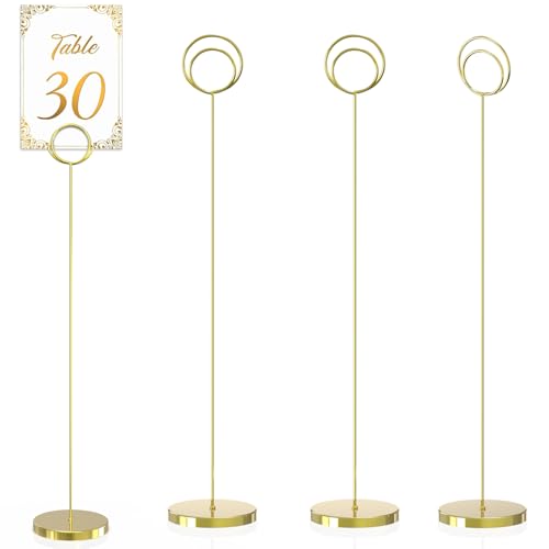 QingVoTool Table Number Holders 4Pcs - 13 inch Place Card Holder Metal Super Tall Table Number Stands for Wedding Party Graduation Reception Restaurant Home Photo Picture Office Memo Birthday, Gold by QingVoTool - Used condition - US$8.82