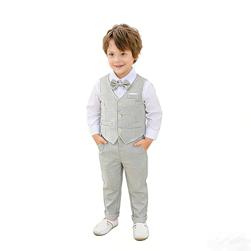 Image of Baby Boys' 4-Piece Vest Set with Dress Shirt, Vest, Pants, and Tie