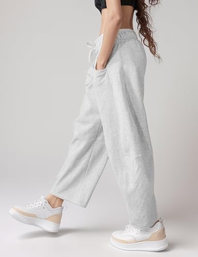 Wyeysyt Women's Barrel Leg Sweatpants Elastic Waistband Drawstring Wide Leg Pants Baggy Cotton Palazzo Pants with Pockets3