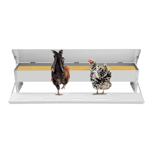 22lbs Automatic Chicken Feeder Automatic Galvanized Chicken Feeder with Weatherproof Lid Large Capacity Poultry Feeders Treadle for Chickens, Ducks, Geese