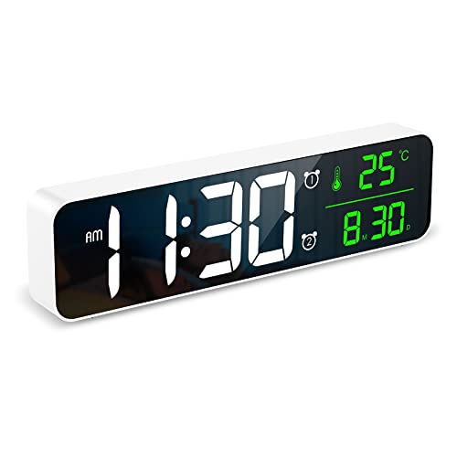 Oria OUS-WA123W Large Digital Wall Clock, 10.5'' Led Alarm Clock, With Date Temp Display, Dual Alarms cover