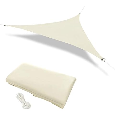 Warooma 2.4m x 2.4m x 2.4m Sun Shade Sails Canopy with Rope Triangle Sand UV Heavy Duty Commercial Grade Patio Waterproof Block Sun Shade Awning for Outdoor Facility And Activities Cover