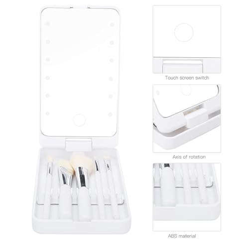 Image of Prime Pick Glow Pro Vanity Mirror 2 in 1 Rotatable Makeup Mirror LED Light Dimmable Touch Control with 5 Makeup Brushes Portable Travel Beauty Mirror for Women White
