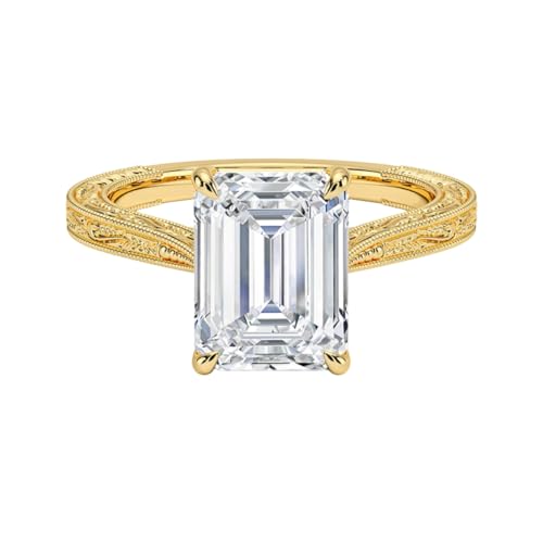1-2 Ct Engraved Engagement Wedding Moissanite Ring, 10k 14k 18k Gold & 925 Sterling Silver Engagement Ring Christmas Gift For Her