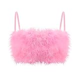 TYNORA Women's Faux Fur Crop Top Spaghetti Strap Tube Tops Strappy Cami for Concert Club Party(Pink M)