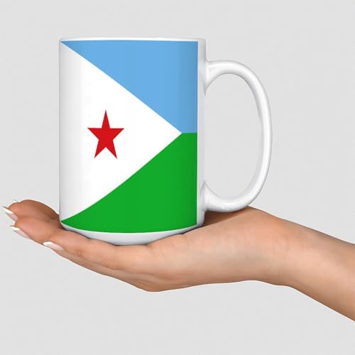 Wodevor Mug Djibouti de 445 ml - Motif drapeau de la ville - Souvenir - Jolie tasse à thé - Cadeau de pendaison de crémaillère - En céramique - Blanc