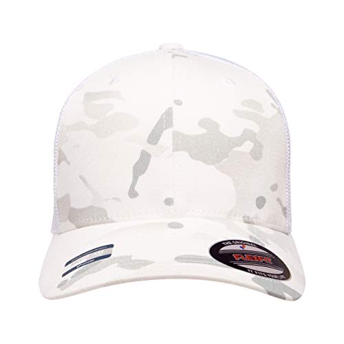Image of Flexfit Trucker Mesh Fitted Cap | 6-Panel, Mid-Profile, Stretchable Mesh Backing, Flexfit Sweatband, Curved Visor, Silver Undervisor