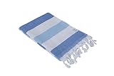 InfuseZen Large Turkish Towel with Soft Terryback, Striped Peshtemal Terry Back Turkish Bath Towel, Gym and Beach Towel, Thin Oversized Hammam Towel, Plus Size Fouta, Big Bath Sheet (Royal Blue)
