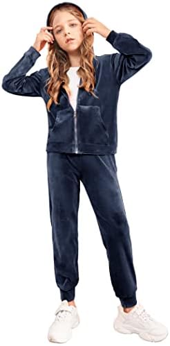 Arshiner 2 Piece Outfits for Girls Velour Tracksuit Hoodie and Jogger Set Sweatsuit Athletic Clothes Sets