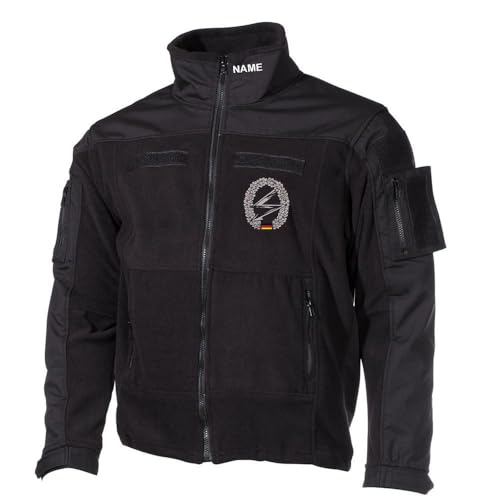 Copytec Combat Fleecjacke Fernmelder Funk Eloka Barett-Abzeichen GRATIS Name #30497, Größe:3XL (XXXL), Farbe:Schwarz