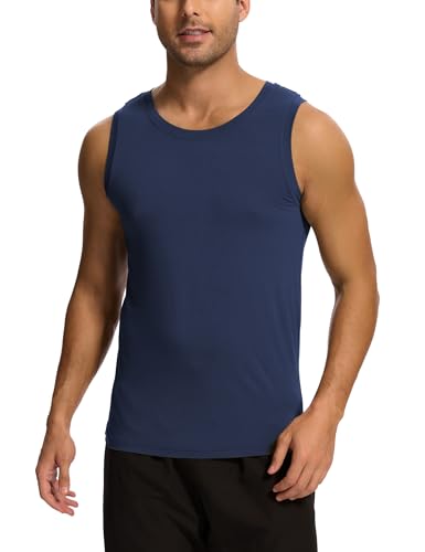 GYS Bamboo Viscose Tank Tops Men Casual Sleeveless Soft and Comfy Men's Pajama Tops, Deep Blue, Small