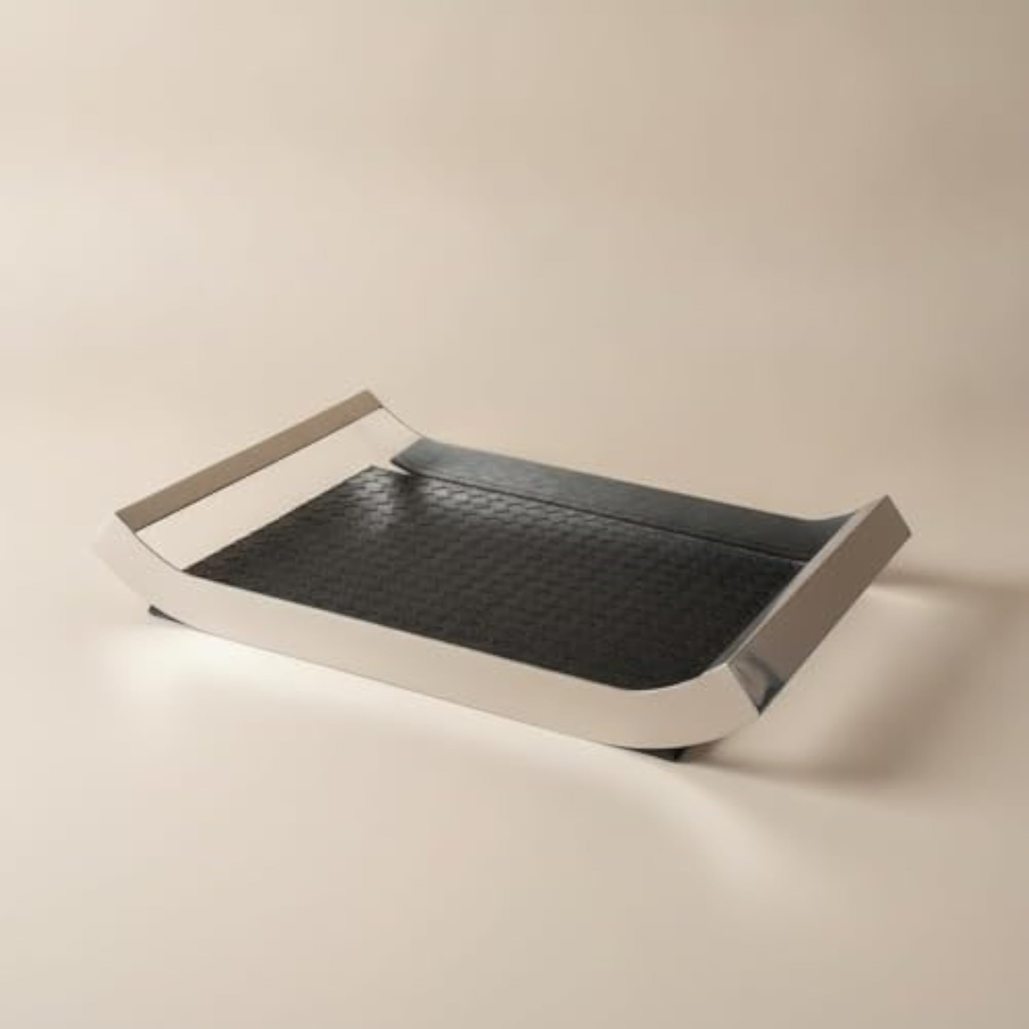 Decorative Rectangular Stainless Steel Tray, Woven Texture Silver