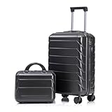 YZFfnte Hardshell Luggage Sets: 2-Piece ABS Spinner Wheel Suitcase Set with Combination Lock, Including 14' Dedicated Cosmetic Case -Carry On Luggage Set & Hard Side Suitcases for Travel (Dark Gray)