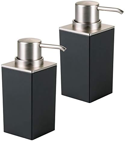 mDesign Square Plastic Refillable Liquid Soap Dispenser Pump Bottle for Bathroom Vanity Countertop, Kitchen Sink - Holds Hand Soap, Dish Soap, Hand Sanitizer, Essential Oils - 2 Pack - Clear/Rose Gold