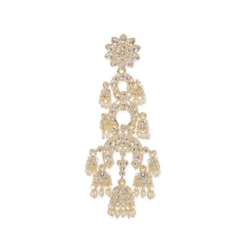Image of Rubans Long Dangler Earrings Kundan & Pearl Ethnic Jewellery Gift for Women & Girls