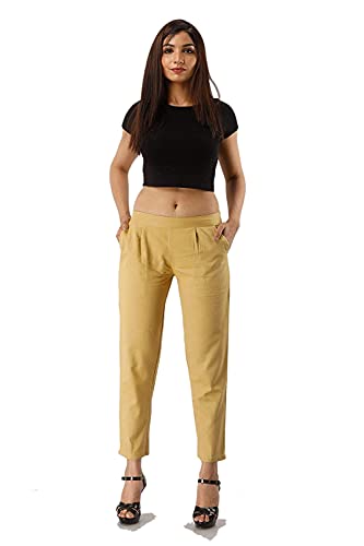 Image of DIGITAL SHOPEE Women Cotton Regular Fit Elastic Waist Casual Ankle Pant Trouser with Two Side Pocket