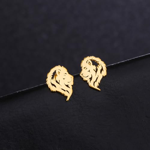 Punk Crown Lion Head Stud Earrings Stainless Steel Tiny Cute Small Animal Minimalist Hollow Pierced Studs Holiday Vacation Earring Gothic Jewelry Gifts for Women Men Hypoallergenic Birthday4