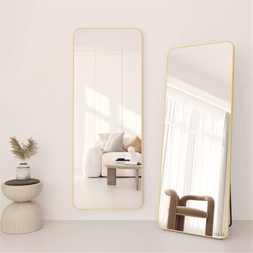WISDHM 全身鏡 2way 姿見鏡 幅57x高162cm 壁掛け スタンドミラー 折り畳み コンパクト 丸角 割れない 飛散防止 ベージュ