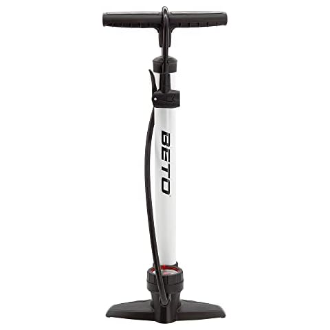 P4B | bike floor pump with round pressure gauge - for presta/schrader/dunlop | stroke volume: 366 CCM | nominal pressure = 6 Bar/90 PSI | bicycle stand pump | (White) Cover