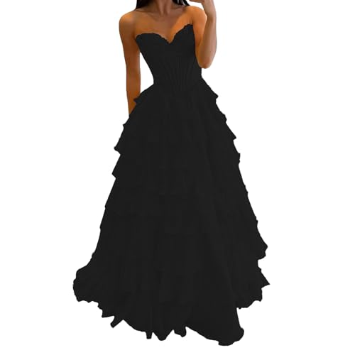 Korsett Kleid Damen Abendkleider Elegant Für Hochzeit Abschlusskleid Trägerloses Ballkleider Lang Brautjungfernkleider Mit Kuchen-Layers A-Linie...