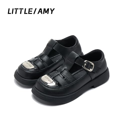 Girls Closed-Toe Fisherman Sandals with Buckle – Faux Leather School Uniform Shoes with Breathable Design & Metal Toe Accent – Durable Non-Slip Sole, Comfortable Fit for Summer & Spring2