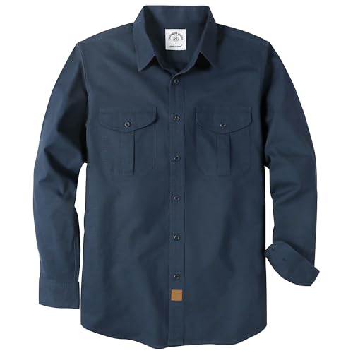 Dubinik® Camisas con Botones para Hombre Camisa Casual Trabajo Vintage Duro Stretch Regular Fit Manga Larga