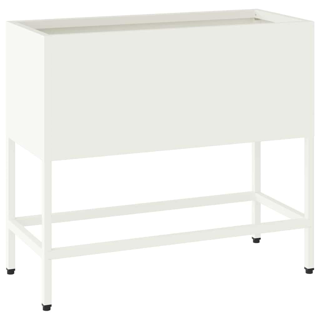 Bac de Jardin surélevé Blanc en Acier 60 x 26 x 48 cm, jardinière rectangulaire résistante UV pour Balcon terrasse Jardin, Pot Plante décoration extérieure Durable
