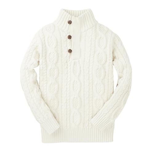 Image of Mock Neck Cable Sweater with Buttons