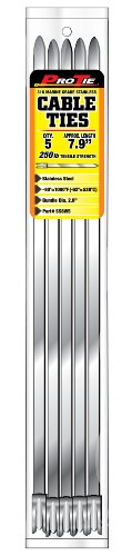 Pro Tie Wide Stainless Steel Cable Ties for Indoor and Outdoor Use, 316 Marine Grade Stainless Steel | 7.9-Inch, 100 lbs. Tensile Strength, 5-Pack (PN: SS8W5)