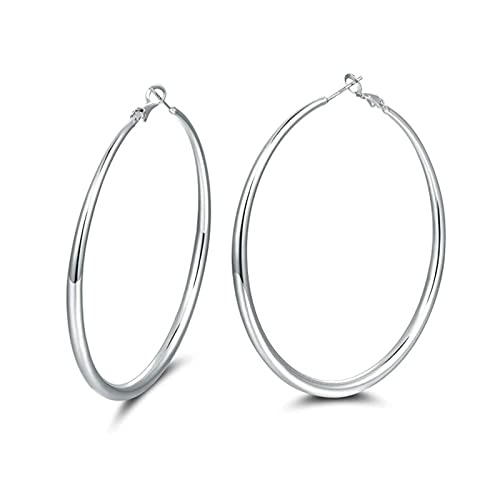 Ohrringe Silber 925 Creolen für Damen, größe dünne Hoop Ohrringe, Polierte Runde Kreis Endless Ohrschmuck-60mm Cover