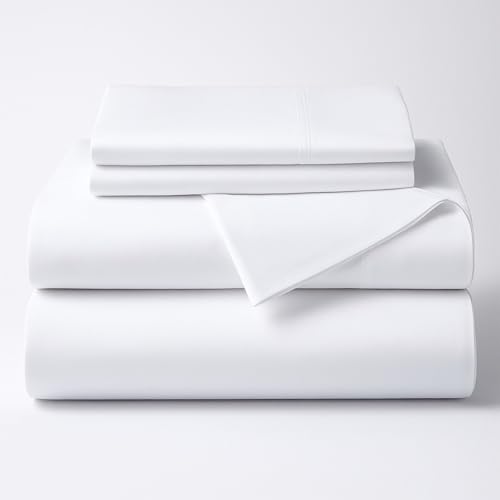 ARlinen Juego de sábanas de 4 Piezas, 400 Hilos de hasta 10 Pulgadas de Profundidad, sábana Bajera Ajustable de algodón Suave y Liso, Art Deco, Blanco sólido, Individual Extra Grande, 1