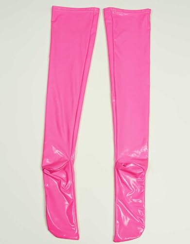 Image of Mobbunny Women PU Leather Thigh Stockings Cosplay Thigh High Stockings Shiny Over Knee Long Boot Sock Pink White