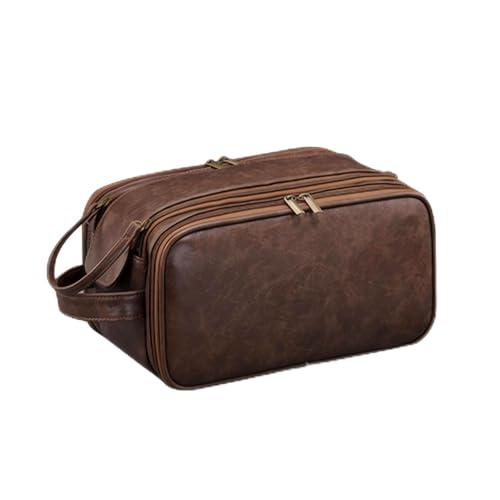 Vbvbip Bolsa de Aseo Grande para Viajes de Negocios para Hombres, Kit Dopp Impermeable Aprobado por la TSA, Bolsa de Ducha de Cuero con Compartimentos Separados para Artículos de Aseo - Marrón
